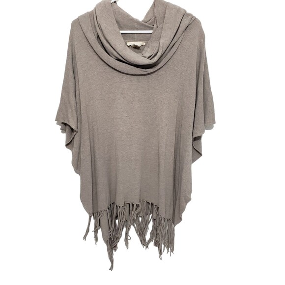 Beautiful LOVESTITCH Beige Poncho with Cowl Neck and Fringe Hem, One Size - Picture 1 of 4